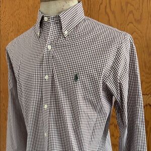 Men’s medium Ralph Lauren Brown and White Checkered Shirt with green horse
